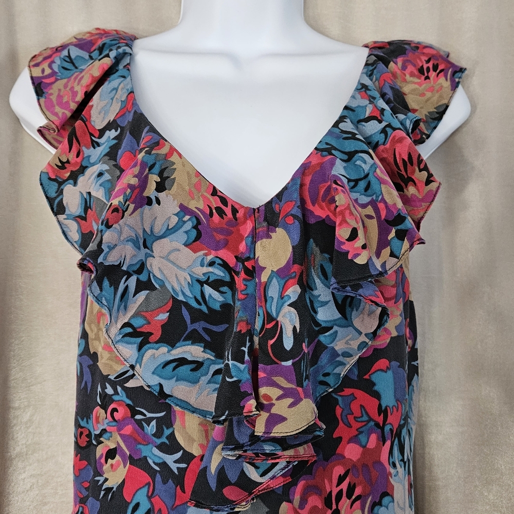 NWOT Anthropologie Moulinette Soeurs pink purple red blue floral silk top 2 - Picture 6 of 7